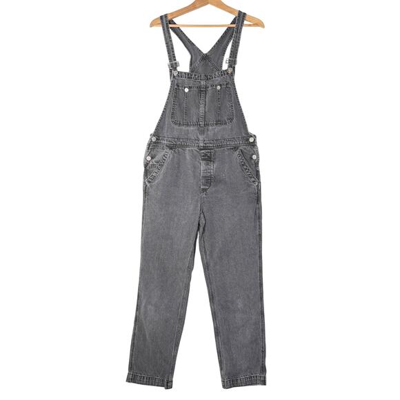 Free People Denim - Free People The Boyfriend Denim Overalls Straight Leg Revolve, Dark Gray | 27